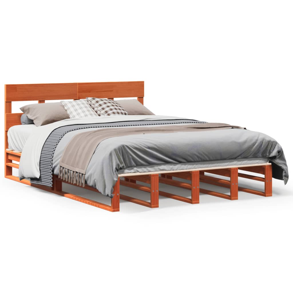 Letto senza Materasso Marrone Cera 140x190 cm in Legno di Pino | homemem39
