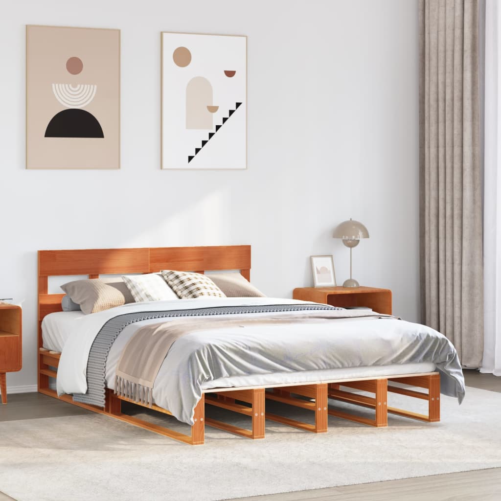 Letto senza Materasso Marrone Cera 140x190 cm in Legno di Pino | homemem39