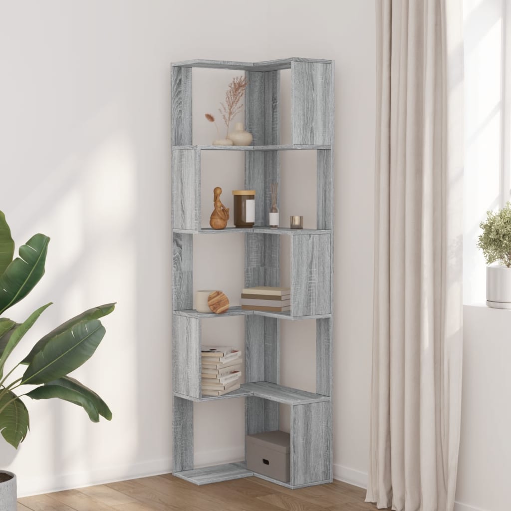 Libreria Angolare 5Ripiani Grigio Sonoma 50x50x179 cm Legno | homemem39