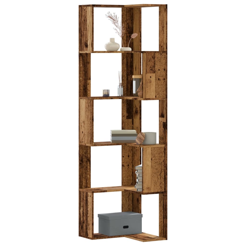 Libreria Angolare 5Ripiani Legno Vecchio 50x50x179 cm Legno | homemem39