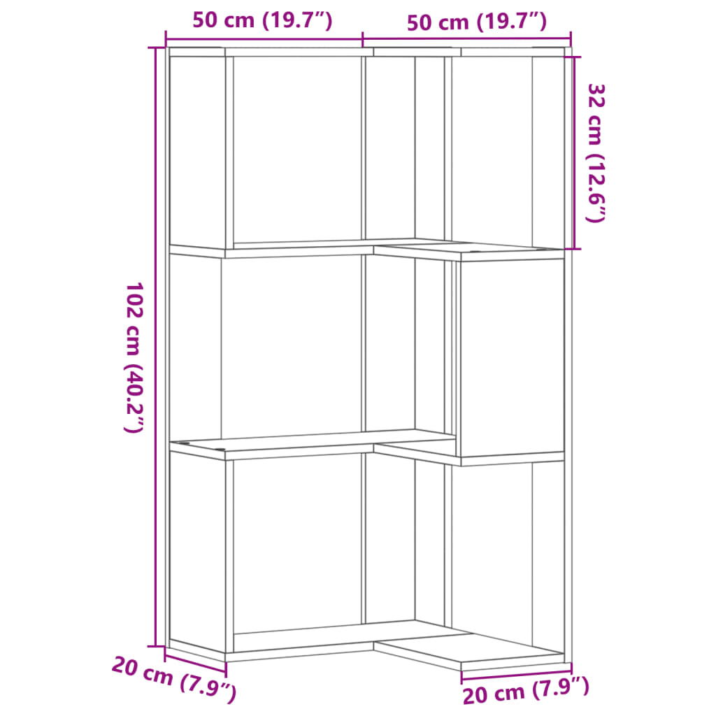 Libreria Angolare 3Ripiani Bianca 50x50x102cm Legno Multistrato | homemem39