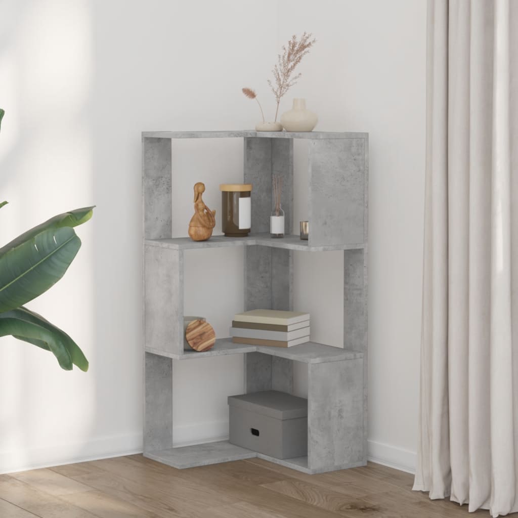 Libreria Angolare 3 Ripiani Grigio Cemento 50x50x102 cm Legno