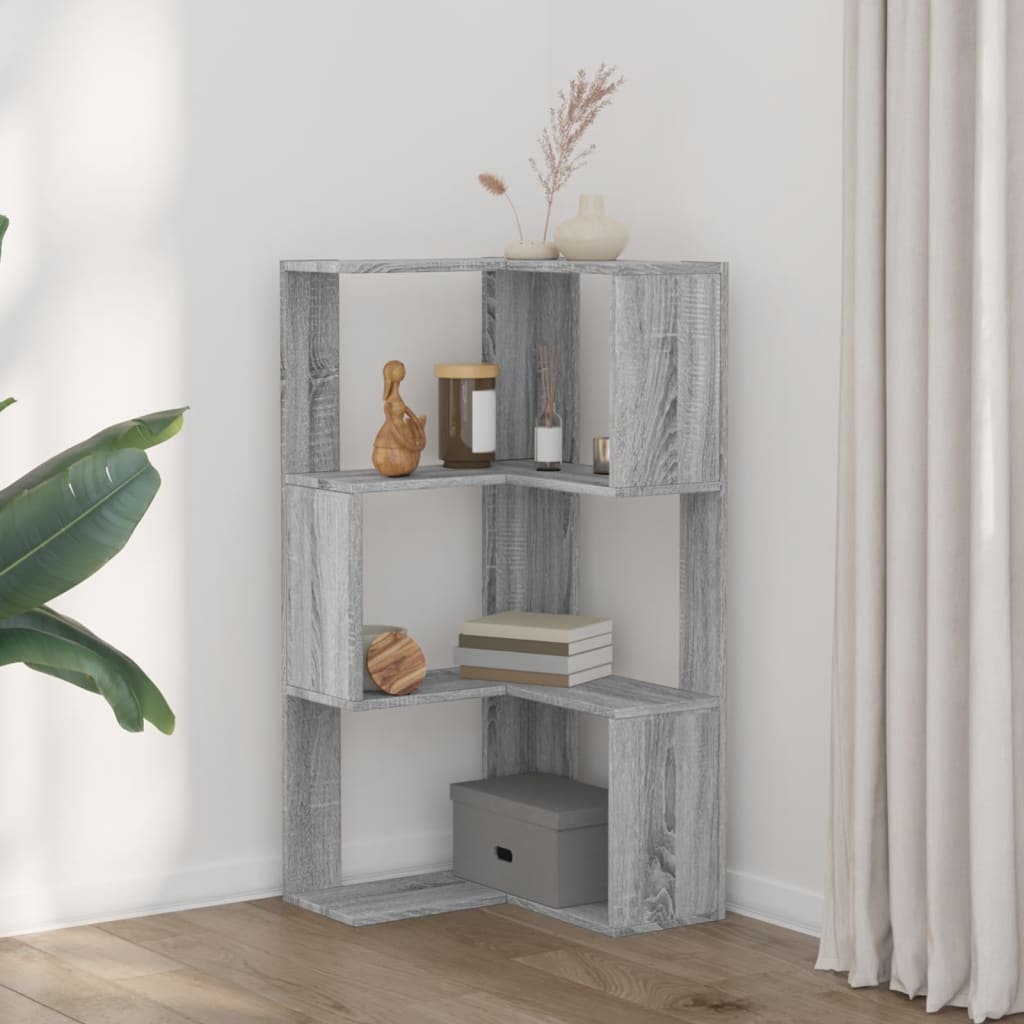 Libreria Angolare 3 Ripiani Grigio Sonoma 50x50x102 cm Legno | homemem39
