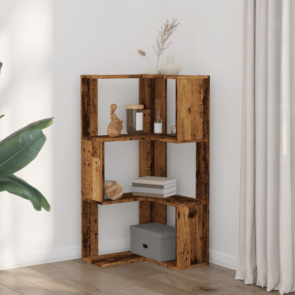 Libreria Angolare 3 Ripiani Legno Vecchio 50x50x102 cm Legno | homemem39