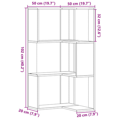 Libreria Angolare 3 Ripiani Legno Vecchio 50x50x102 cm Legno | homemem39