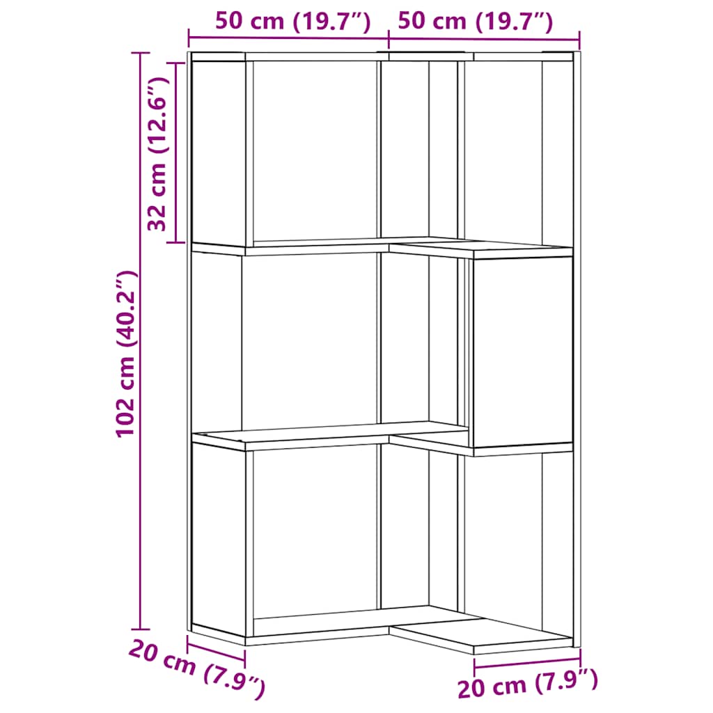 Libreria Angolare 3Ripiani Rovere Artigianale 50x50x102cm Legno