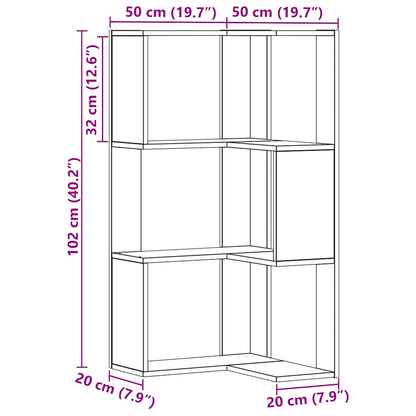 Libreria Angolare 3Ripiani Rovere Artigianale 50x50x102cm Legno