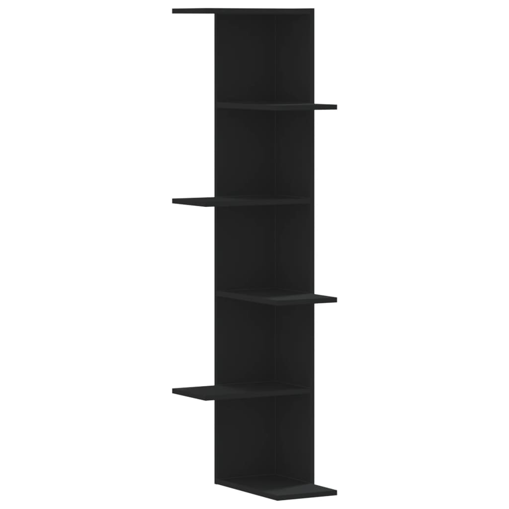 Scaffale Angolare Muro Nero 36,5x36,5x140 cm Legno Multistrato | homemem39