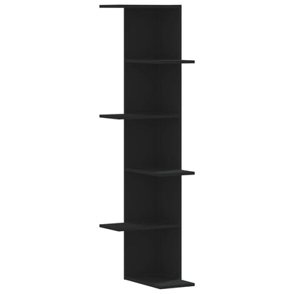 Scaffale Angolare Muro Nero 36,5x36,5x140 cm Legno Multistrato | homemem39