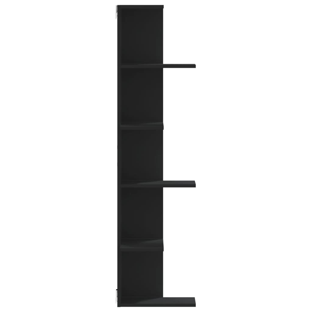 Scaffale Angolare Muro Nero 36,5x36,5x140 cm Legno Multistrato | homemem39