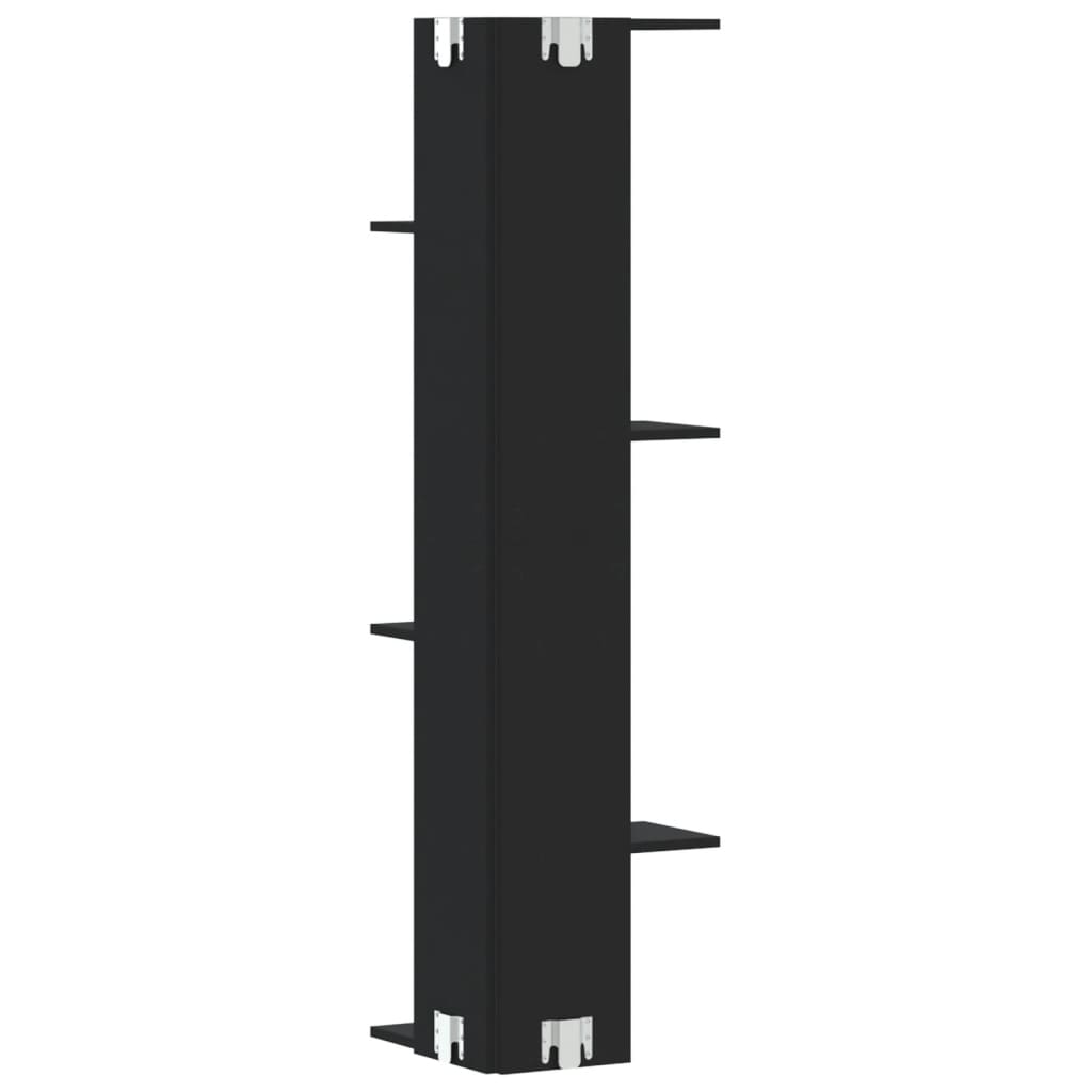 Scaffale Angolare Muro Nero 36,5x36,5x140 cm Legno Multistrato
