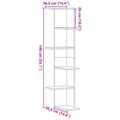 Scaffale Angolare Muro Nero 36,5x36,5x140 cm Legno Multistrato | homemem39