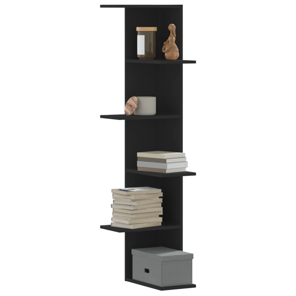 Scaffale Angolare Muro Nero 36,5x36,5x140 cm Legno Multistrato | homemem39