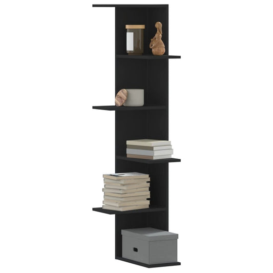 Scaffale Angolare Muro Nero 36,5x36,5x140 cm Legno Multistrato | homemem39