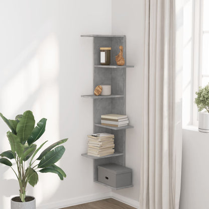 Scaffale Angolare Muro Grigio Cemento 36,5x36,5x140 cm Legno | homemem39