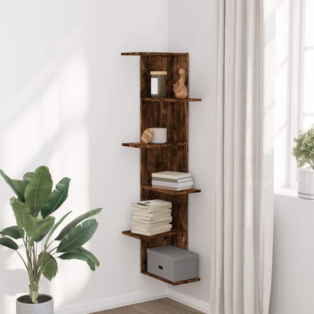 Scaffale Angolare Muro Rovere Fumo 36,5x36,5x140cm Multistrato | homemem39