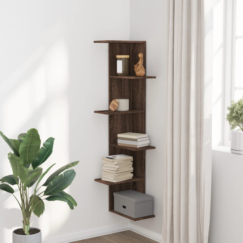 Scaffale Angolare Muro Rovere Marrone 36,5x36,5x140 cm Legno | homemem39