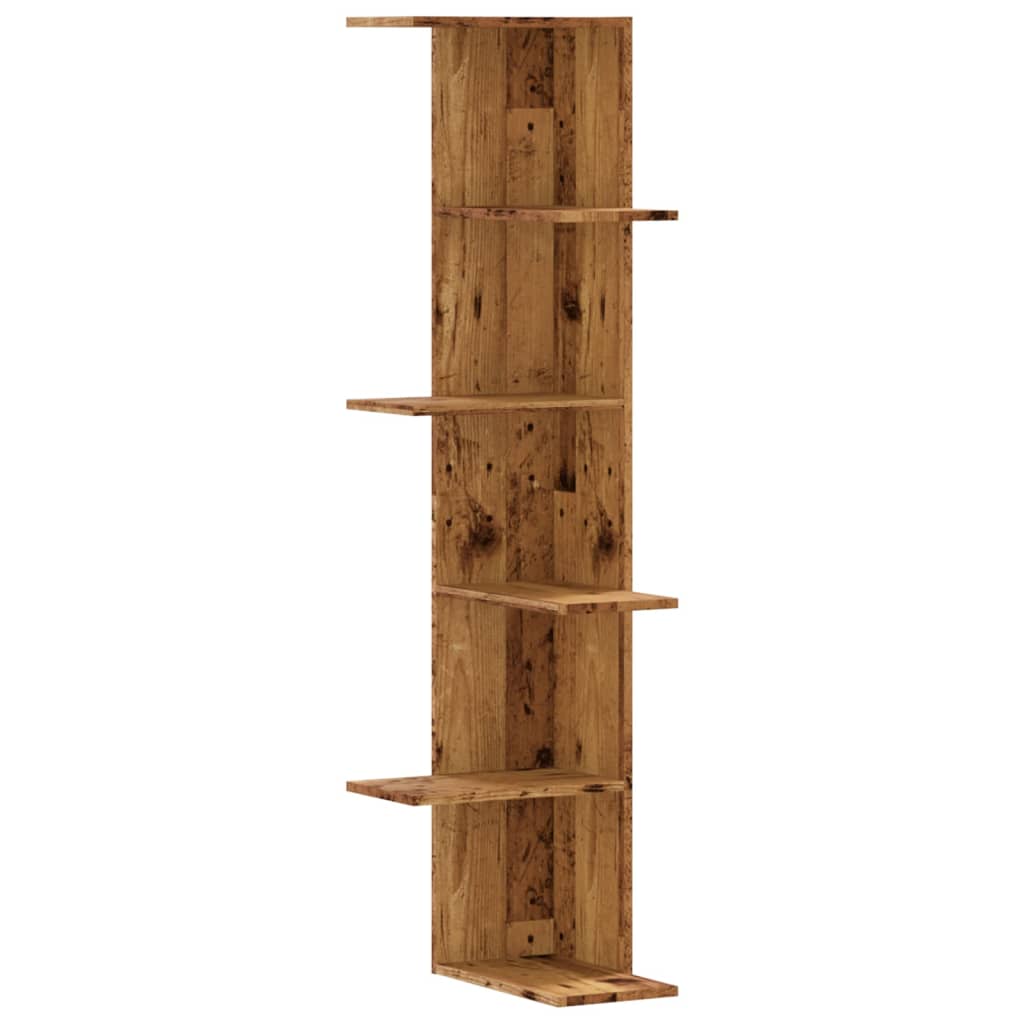 Scaffale Angolare Muro Legno Antico 36,5x36,5x140cm Multistrato | homemem39
