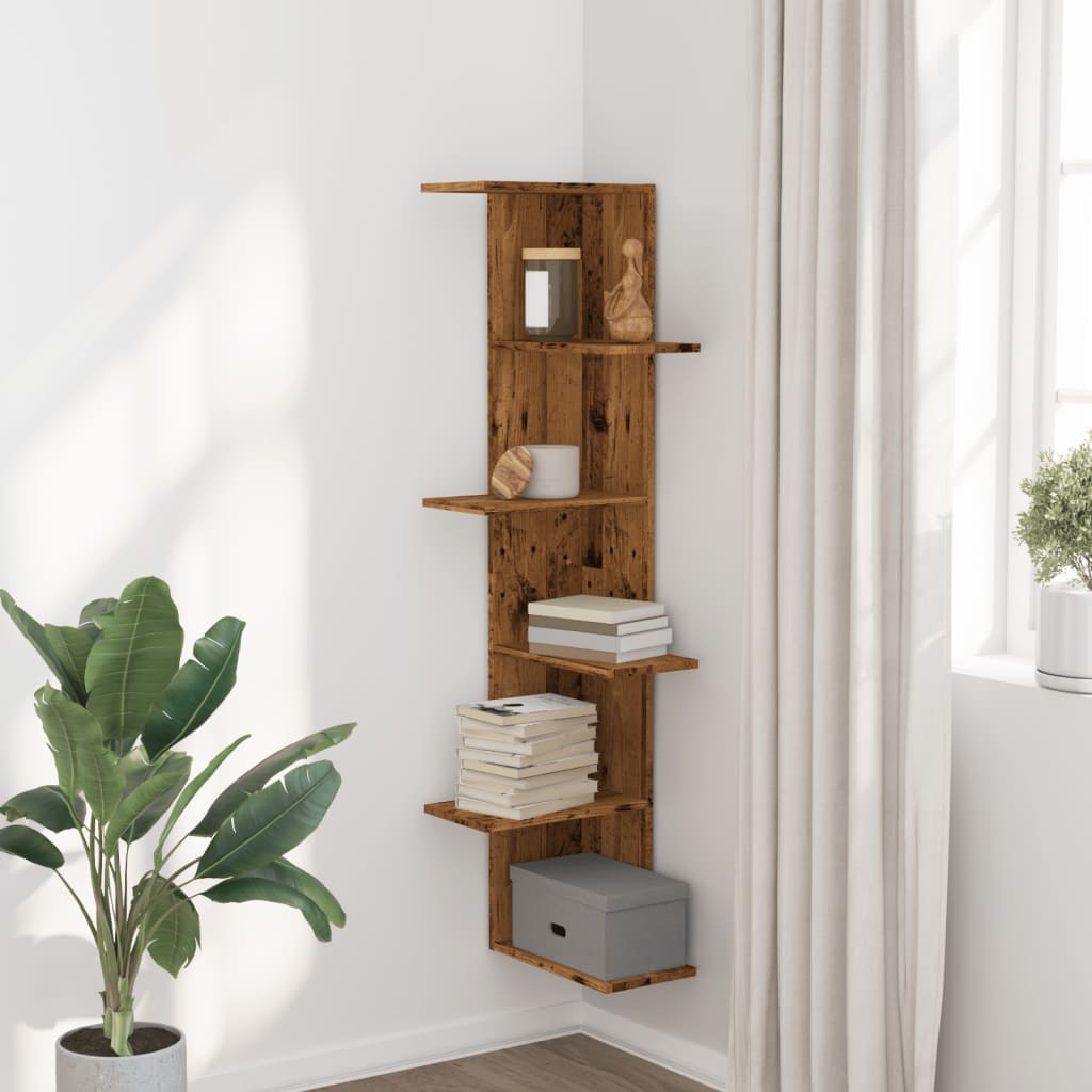 Scaffale Angolare Muro Legno Antico 36,5x36,5x140cm Multistrato | homemem39