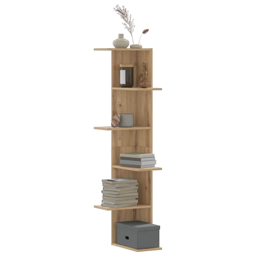 Scaffale Angolare Muro Rovere Artigianale 36,5x36,5x140cm Legno