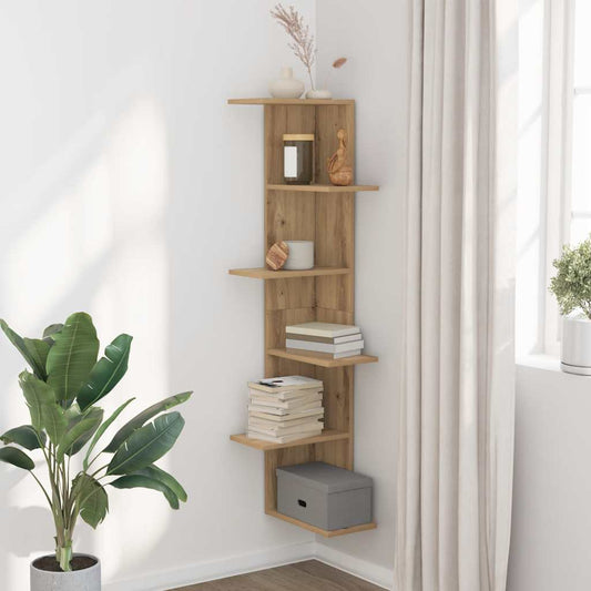 Scaffale Angolare Muro Rovere Artigianale 36,5x36,5x140cm Legno | homemem39