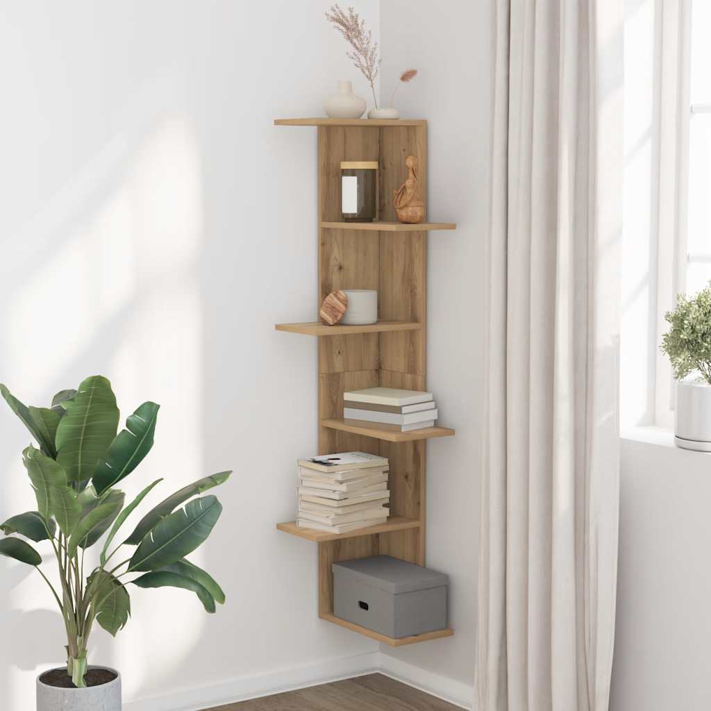 Scaffale Angolare Muro Rovere Artigianale 36,5x36,5x140cm Legno