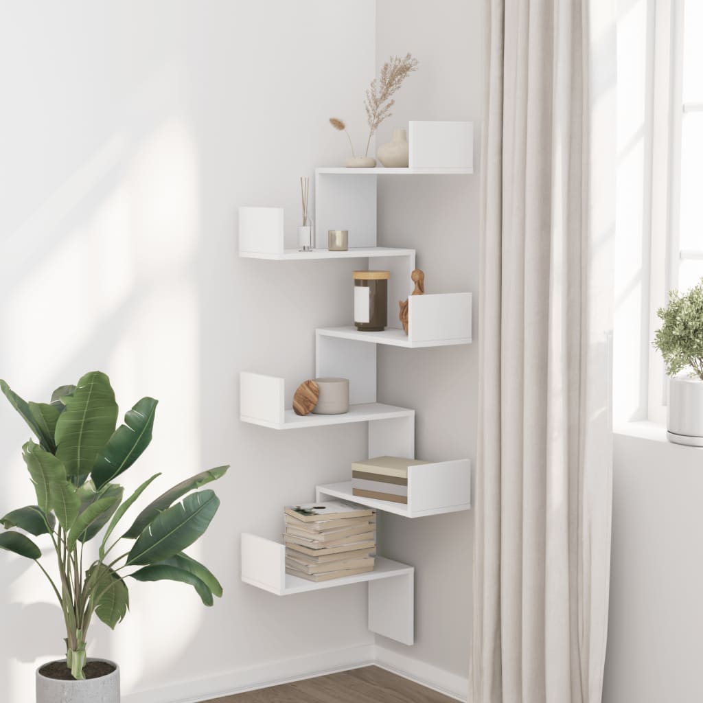 Scaffale Angolare Muro Bianco 45x45x147 cm Legno Multistrato | homemem39