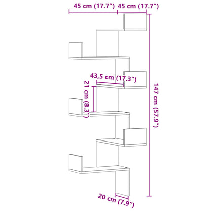 Scaffale Angolare a Muro Grigio Cemento 45x45x147cm Multistrato | homemem39