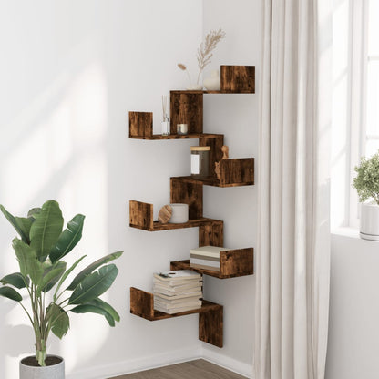 Scaffale Angolare a Muro Rovere Fumo 45x45x147 cm Multistrato | homemem39