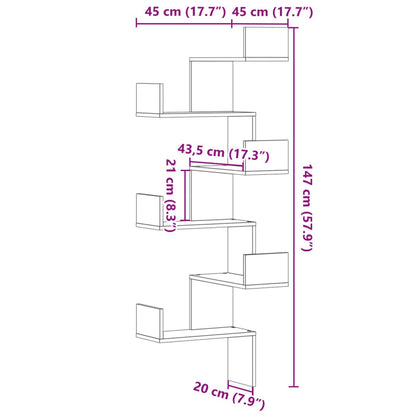 Scaffale Angolare a Muro Rovere Fumo 45x45x147 cm Multistrato | homemem39