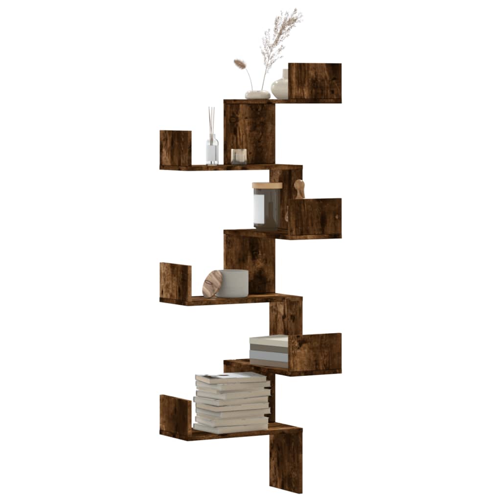 Scaffale Angolare a Muro Rovere Fumo 45x45x147 cm Multistrato | homemem39