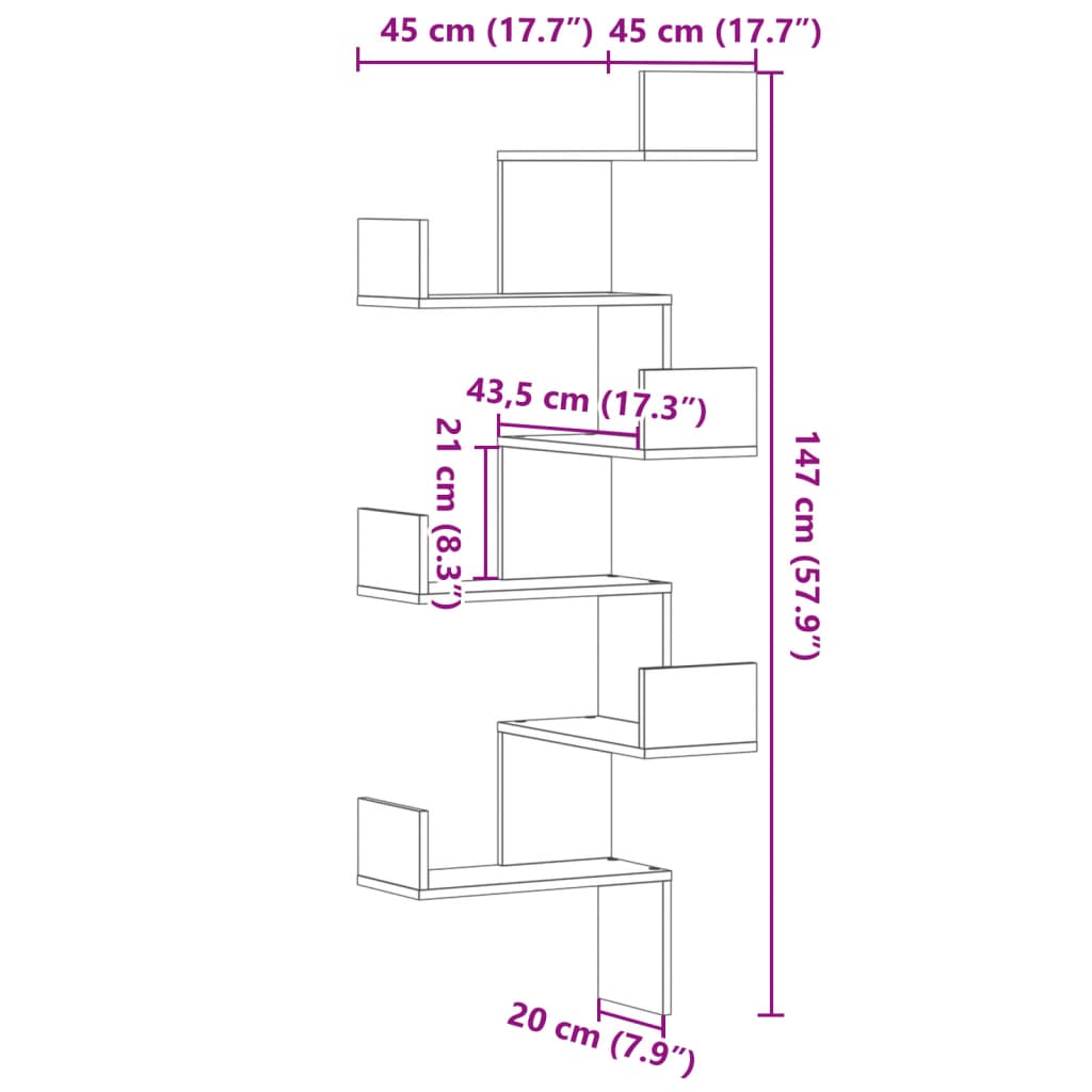 Scaffale Angolare Muro Grigio Sonoma 45x45x147 cm Multistrato | homemem39