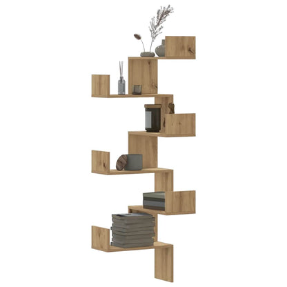 Scaffale Angolare Muro Rovere Artigianale 45x45x147 cm Legno
