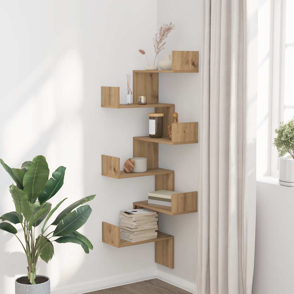 Scaffale Angolare Muro Rovere Artigianale 45x45x147 cm Legno