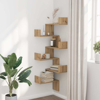Scaffale Angolare Muro Rovere Artigianale 45x45x147 cm Legno