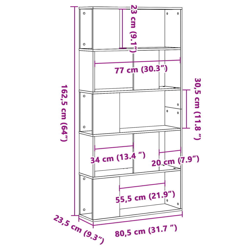 Libreria 5 Ripiani Bianca 80,5x23,5x162,5cm Legno Multistrato