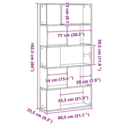 Libreria 5 Ripiani Nera 80,5x23,5x162,5cm in Legno Multistrato