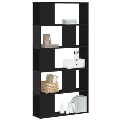 Libreria 5 Ripiani Nera 80,5x23,5x162,5cm in Legno Multistrato