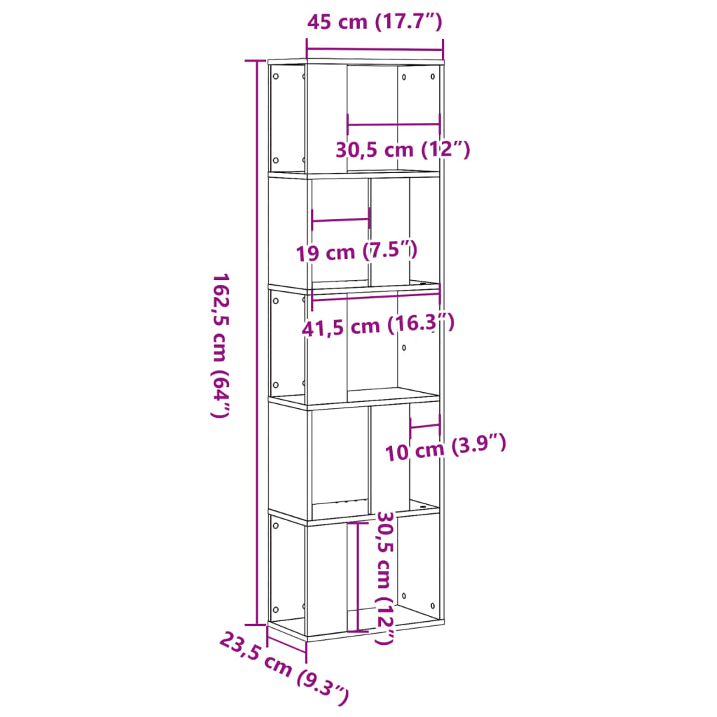 Libreria 5 Ripiani Legno Vecchio 45x23,5x162,5cm Multistrato - homemem39