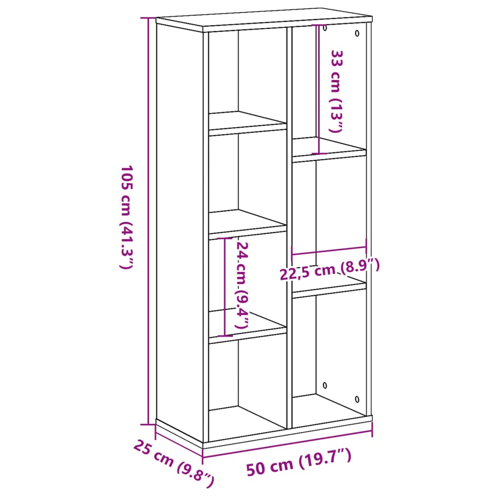 Libreria Grigio Cemento 50x25x105 cm in Legno Multistrato