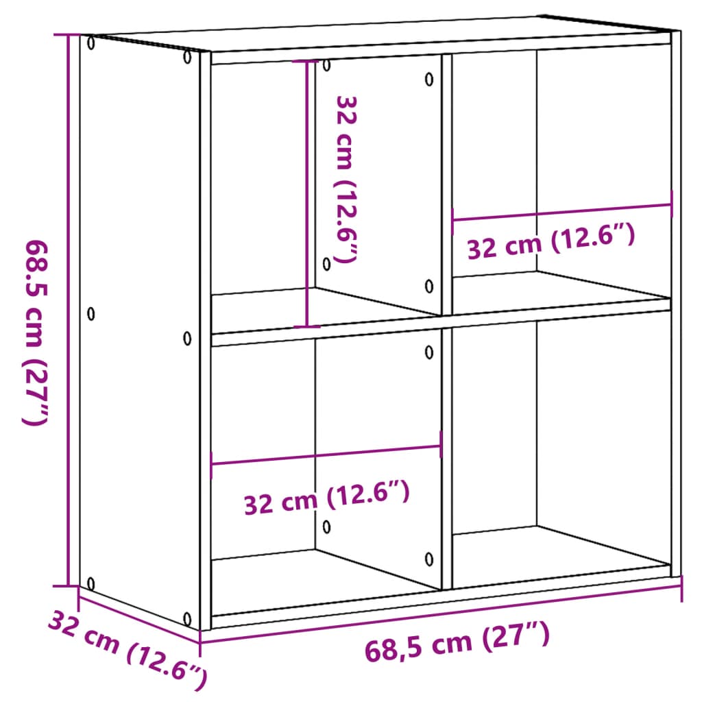 Libreria Nera 68,5x32x68,5 cm in Legno Multistrato