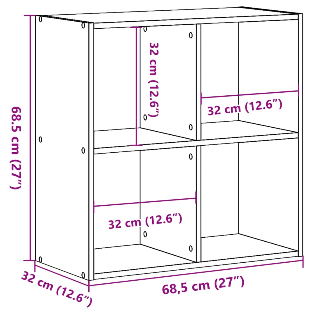 Libreria Legno Antico 68,5x32x68,5 cm in Legno Multistrato