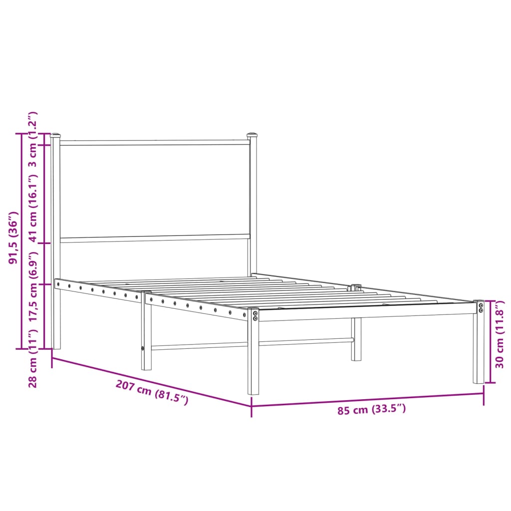 Giroletto senza Materaso in Metallo Rovere Fumo 80x200 cm