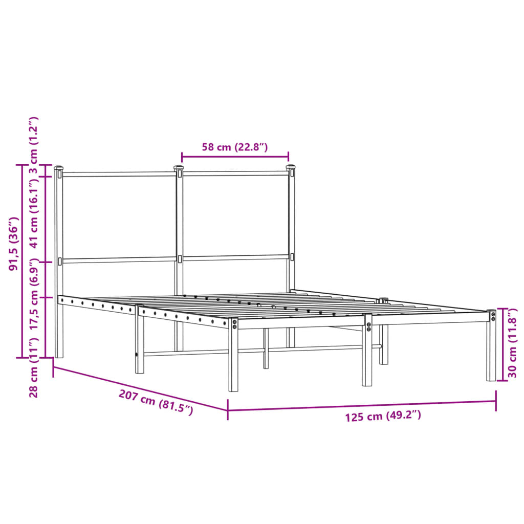 Giroletto senza Materaso in Metallo Rovere Fumo 120x200 cm