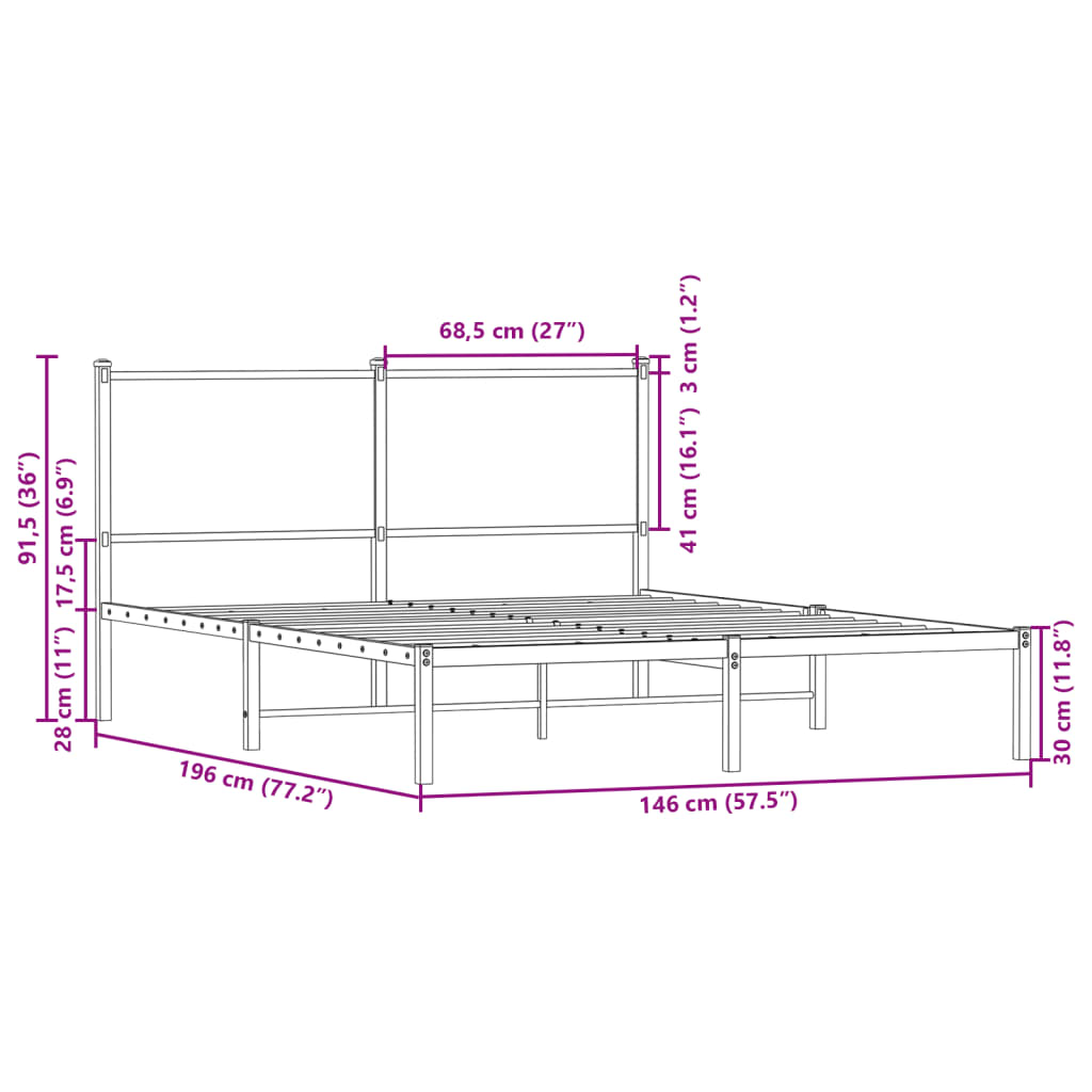 Giroletto senza Materaso in Metallo Rovere Fumo 140x190 cm