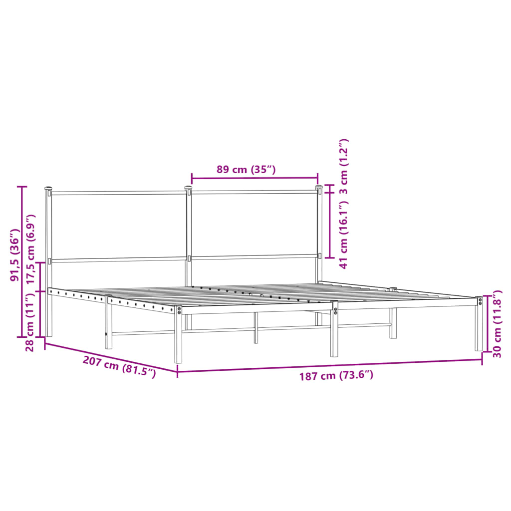Giroletto senza Materaso in Metallo Rovere Fumo 180x200 cm