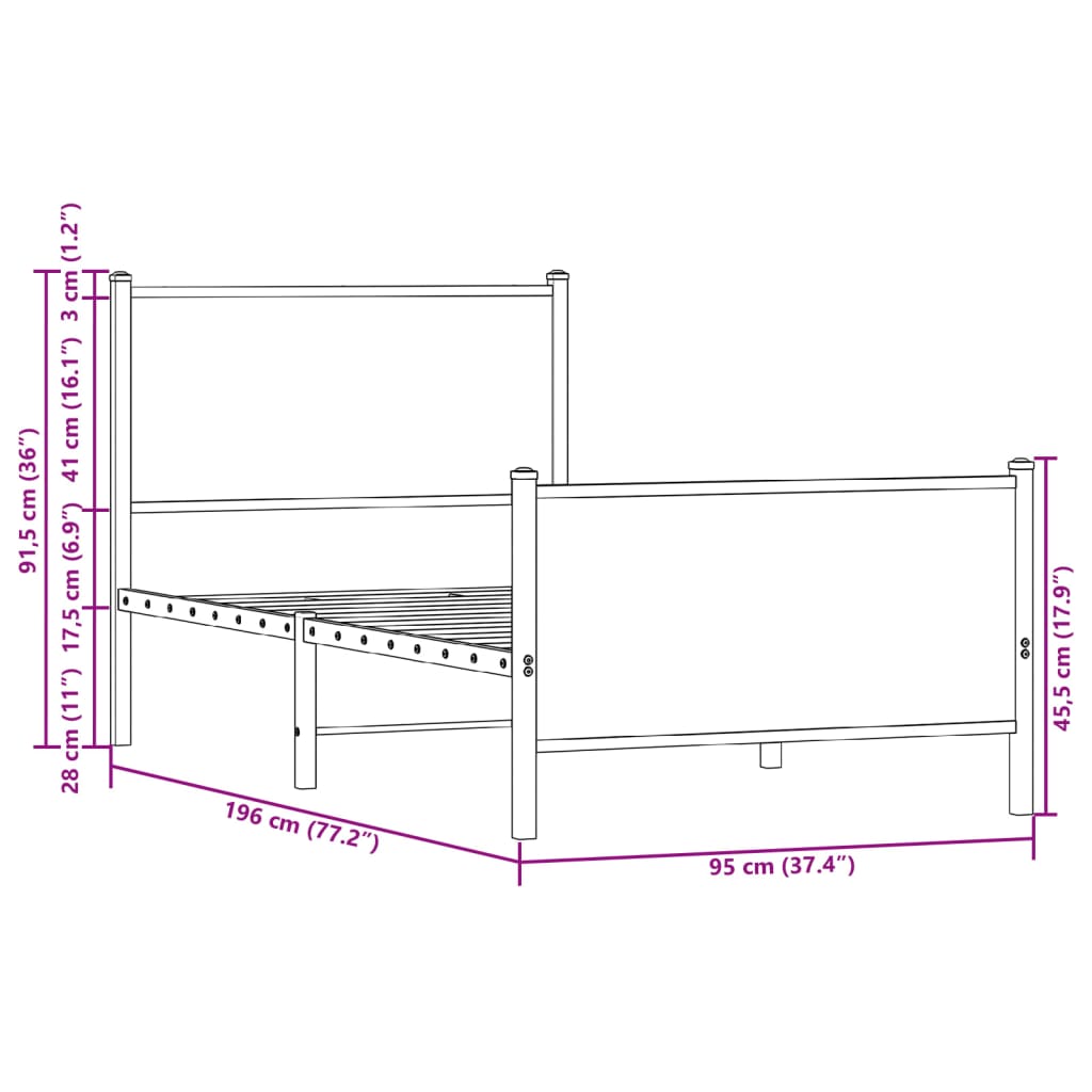 Giroletto senza Materaso in Metallo Rovere Fumo 90x190 cm
