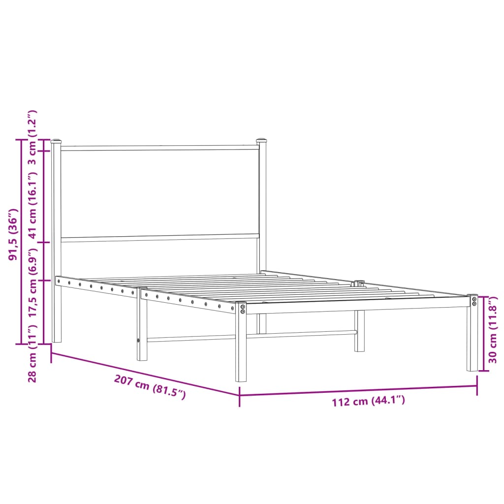 Giroletto senza Materaso in Metallo Rovere Sonoma 107x203 cm
