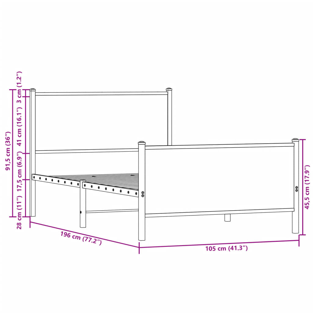 Giroletto senza Materaso in Metallo Rovere Sonoma 100x190 cm