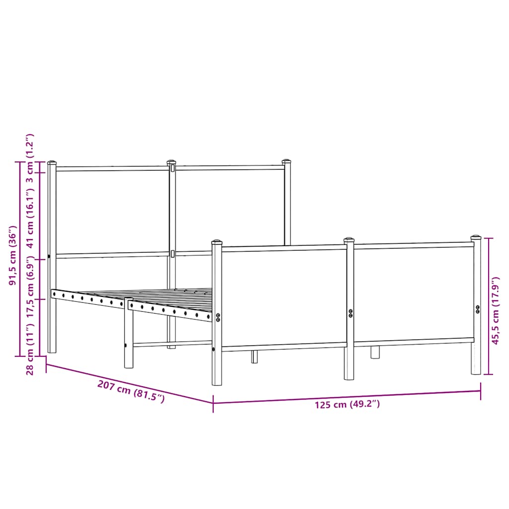 Giroletto senza Materasso in Metallo Rovere Marrone 120x200 cm | homemem39